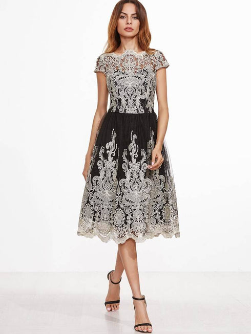 Embroidered Mesh Dress